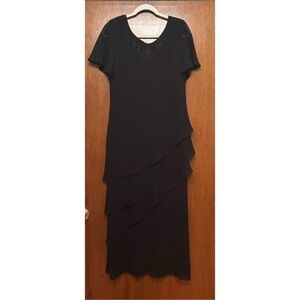 Vintage KS Collection Black Asymmetrical Ruffled Sheath Dress